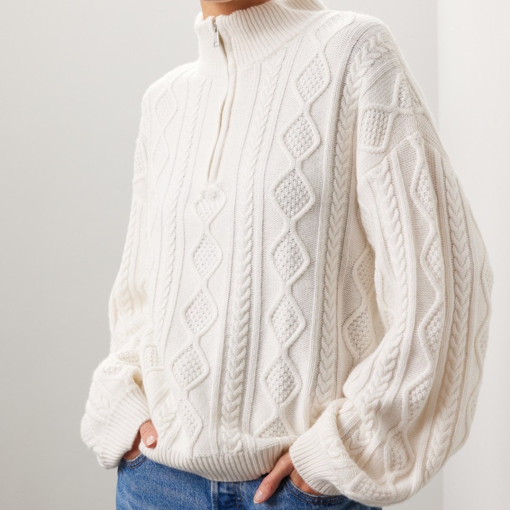 Splendid Dakota Half Zip Cable Knit Sweater in Cream, XS - Picture 3 of 9